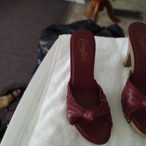 Candie's Burgundy Open-Toe Heels